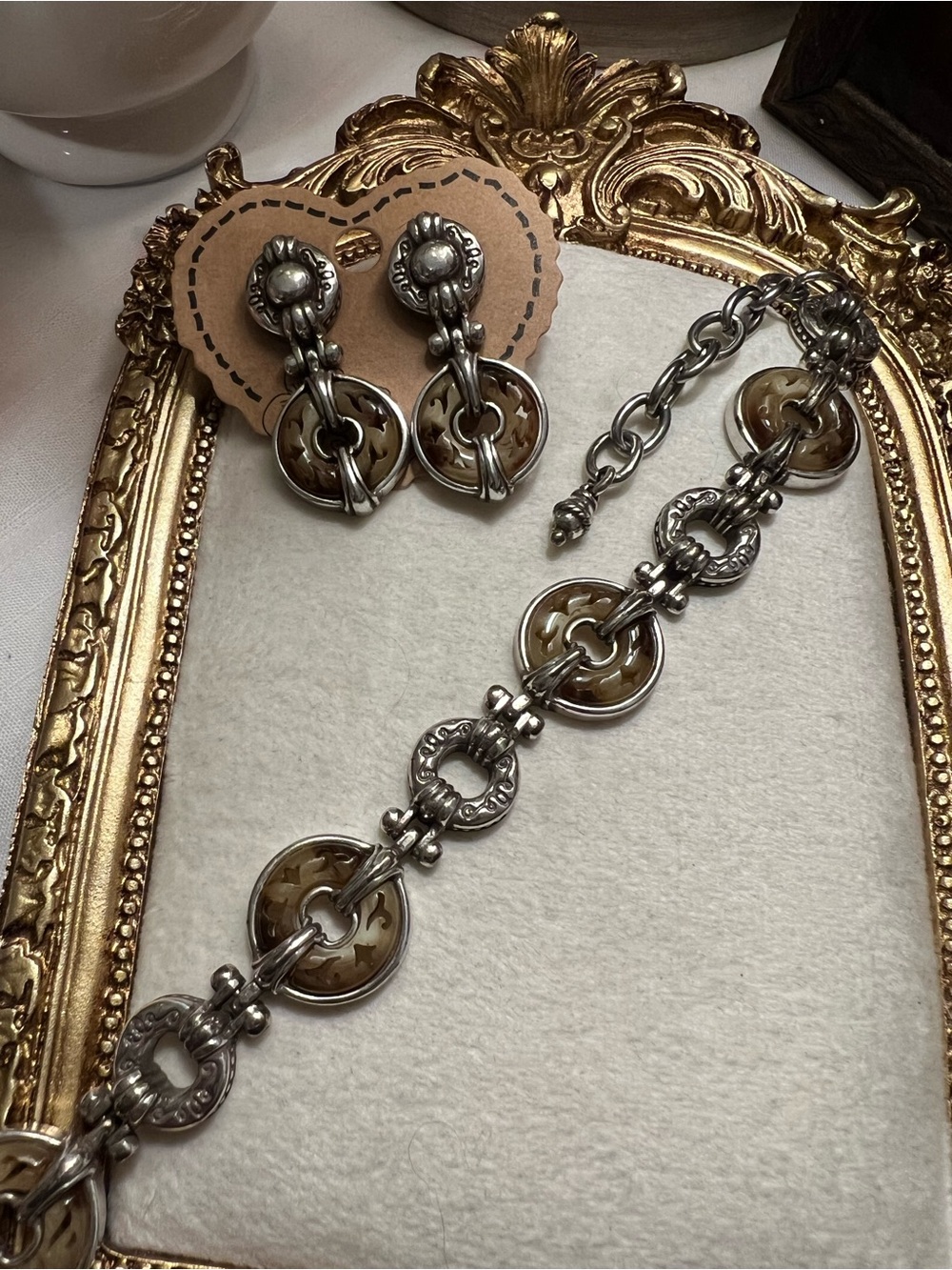 RARE Brighton Vintage Inlay Jade Bracelet and Earrings